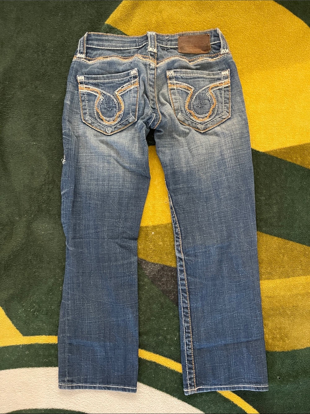 Big Star Medium Blue Bootcut cropped type Jeans with Signature Back Stitching.